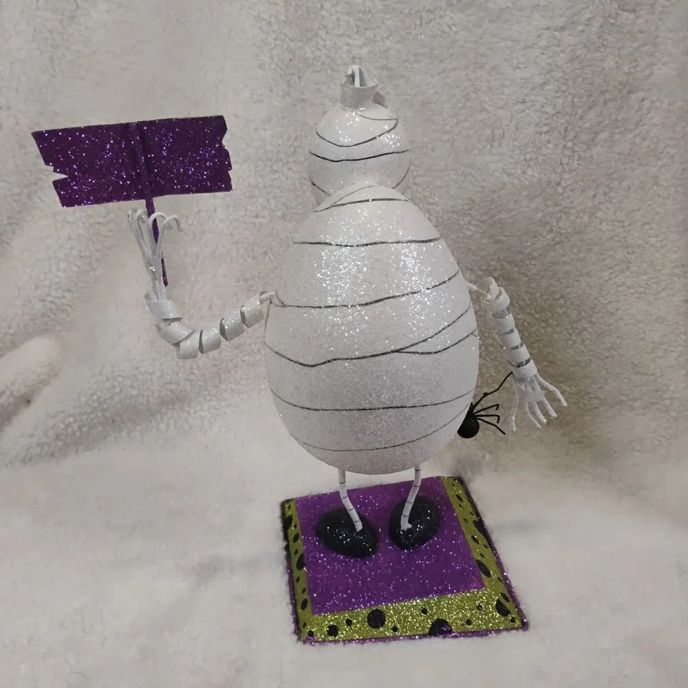 Pier 1 Imports HTF Glitter Mummy Figurine I Want My Mummy Sign Spider Halloween